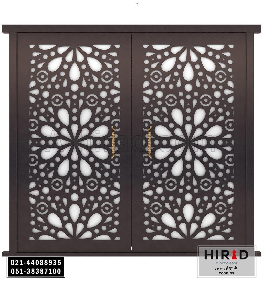 درب فلزی لیزری دولنگه هیراد طرح اورانوس کد 2055 عرض 265 ارتفاع 223 